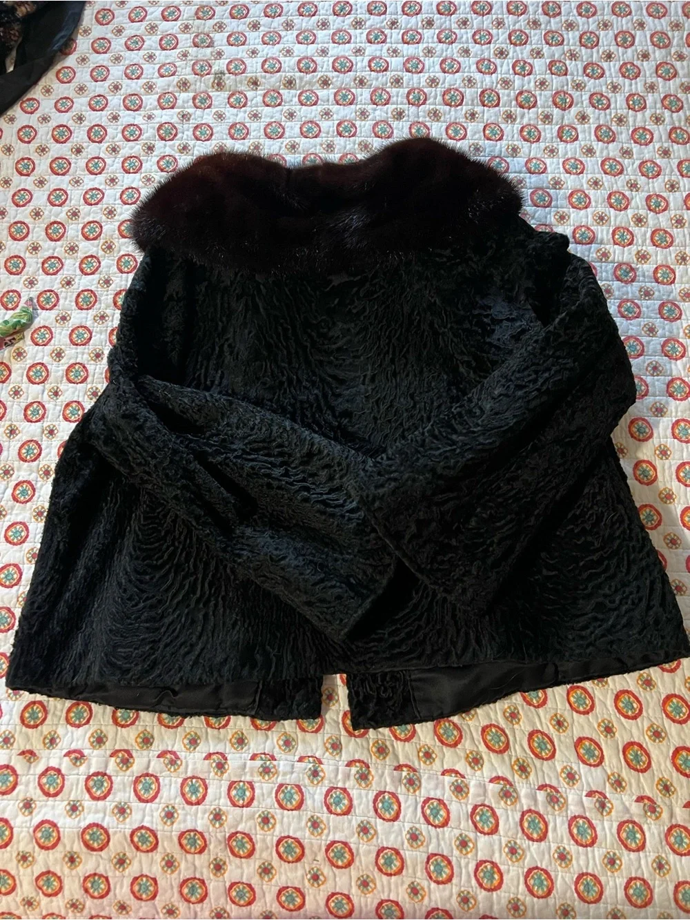 Vintage 50s Persian Real Lamb Mink Fur Collar Bolero Jacket size Medium